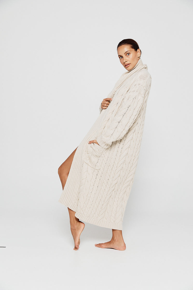 PIPPA THE LABEL Womens Tessa Cable Knit Duster Cardigan Ecru
